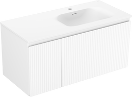 Mexen Rivel Badezimmerschrank 100 cm mit Waschtisch Vela rechts, 1S, 1D, geriffelt, weiß matt - 91A23-10047-3-BBFF01-W23P01