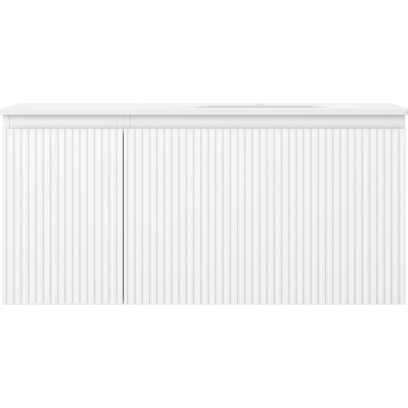 Mexen Rivel Badezimmerschrank 100 cm mit Waschbecken Vela rechts, 1S, 1D, gerillt, weiß matt - 91A23-10047-3-BBFF01-W23P01