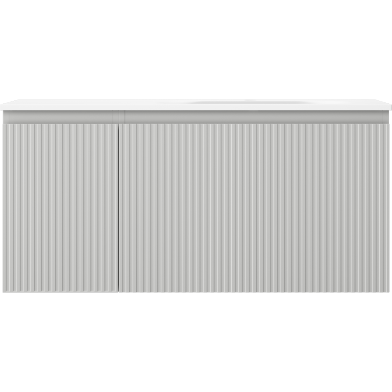 Mexen Rivel Badezimmerschrank 100 cm mit Waschbecken Vela rechts, 1S, 1D, gerillt, grau matt/weiß matt