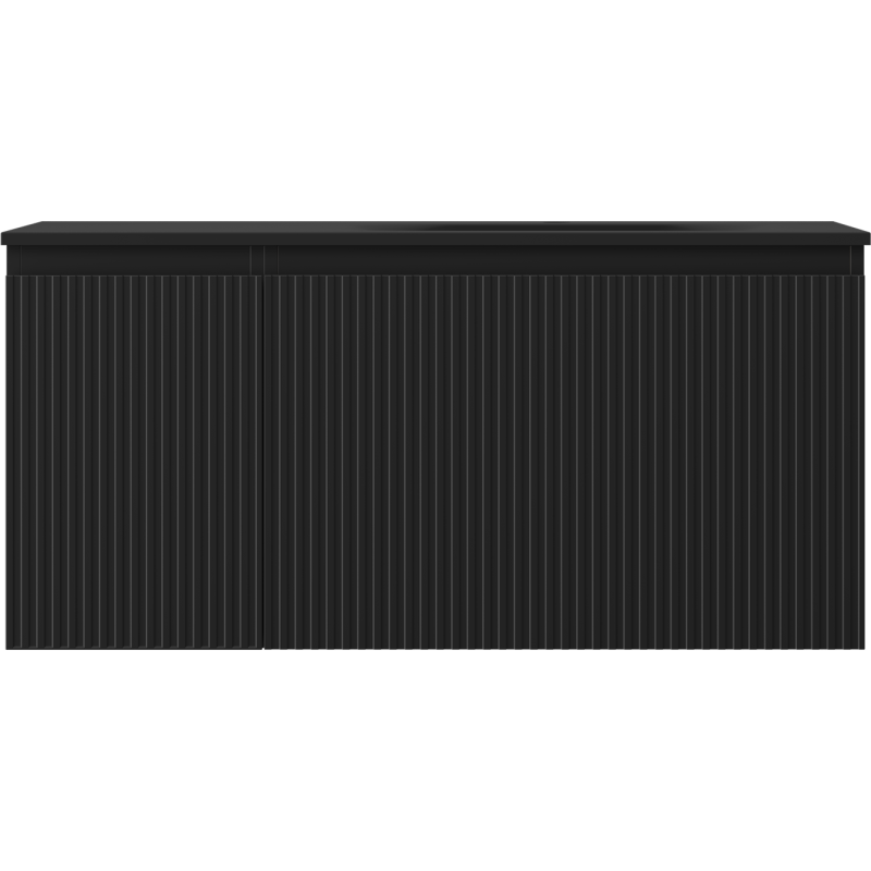 Mexen Rivel Badezimmerschrank 100 cm mit Waschbecken Vela rechts, 1S, 1D, geriffelt, schwarz matt - 91A23-10047-3-BBFF71-W23P71