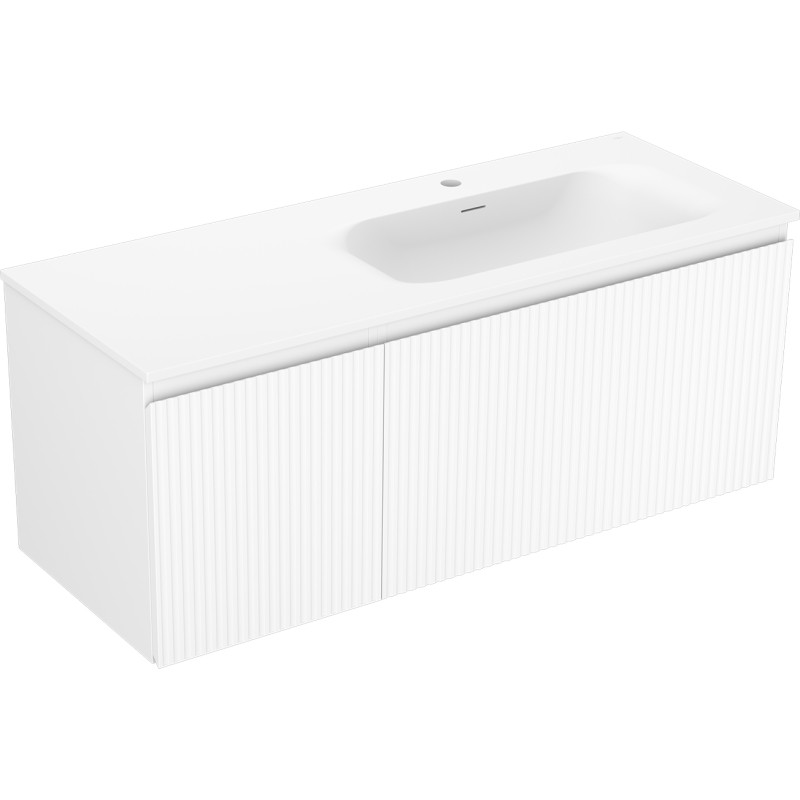 Mexen Rivel Badezimmerschrank 120 cm mit Waschbecken Vela rechts, 1S, 1D, gerillt, weiß matt - 91A23-12047-3-BBFF01-W23P01
