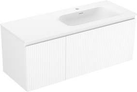 Mexen Rivel Badezimmerschrank 120 cm mit Waschbecken Vela rechts, 1S, 1D, gefräst, weiß matt - 91A23-12047-3-BBFF01-W23P01