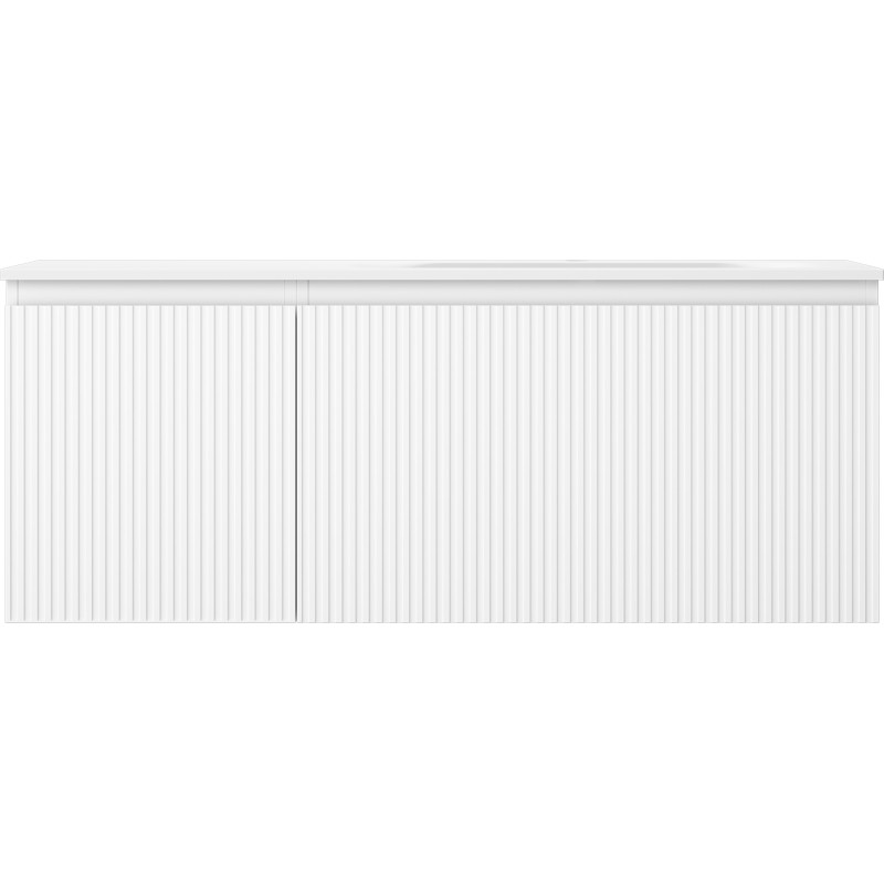 Mexen Rivel Badezimmerschrank 120 cm mit Waschbecken Vela rechts, 1S, 1D, gerillt, weiß matt - 91A23-12047-3-BBFF01-W23P01