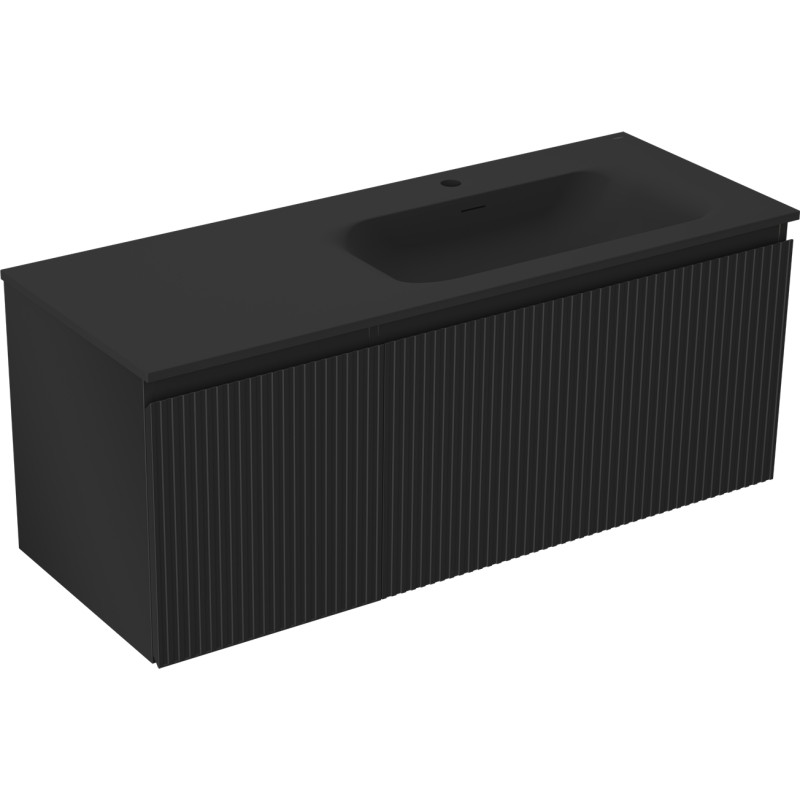 Mexen Rivel Badezimmerschrank 120 cm mit Waschbecken Vela rechts, 1S, 1T, gerillt, schwarz matt - 91A23-12047-3-BBFF71-W23P71