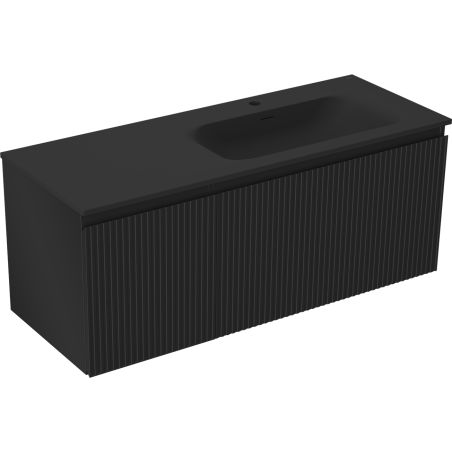 Mexen Rivel Badezimmerschrank 120 cm mit Waschbecken Vela rechts, 1S, 1T, gerillt, schwarz matt - 91A23-12047-3-BBFF71-W23P71