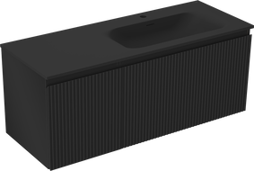 Mexen Rivel Badezimmerschrank 120 cm mit Waschbecken Vela rechts, 1S, 1D, geriffelt, schwarz matt - 91A23-12047-3-BBFF71-W23P71