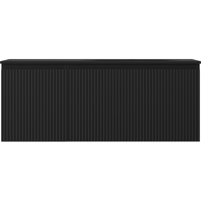 Mexen Rivel Badezimmerschrank 120 cm mit Waschbecken Vela rechts, 1S, 1D, geriffelt, schwarz matt - 91A23-12047-3-BBFF71-W23P71
