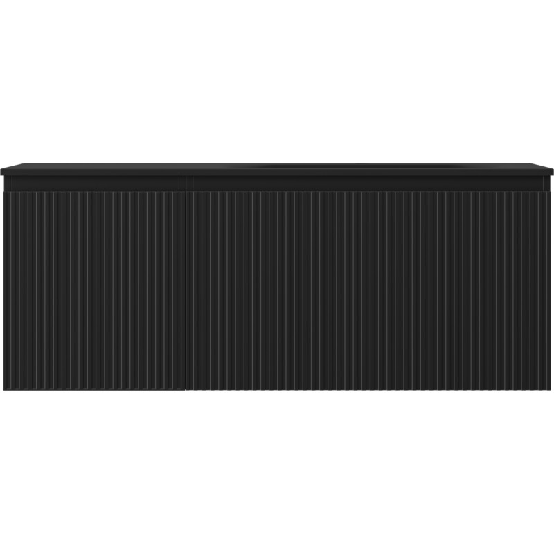 Mexen Rivel Badezimmerschrank 120 cm mit Waschbecken Vela rechts, 1S, 1T, gerillt, schwarz matt - 91A23-12047-3-BBFF71-W23P71