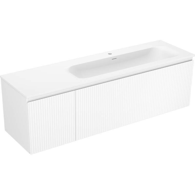 Mexen Rivel Badezimmerschrank 160 cm mit Waschbecken Vela rechts, 1S, 1T, gerillt, weiß matt - 91A23-16047-3-BBFF01-W23P01