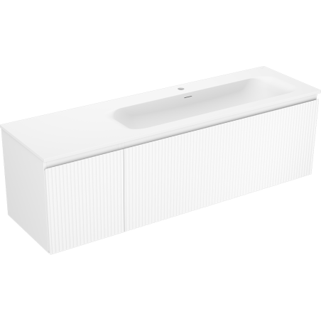 Mexen Rivel Badezimmerunterschrank 160 cm mit Waschbecken Vela rechts, 1S, 1D, gerillt, weiß matt - 91A23-16047-3-BBFF01-W23P01