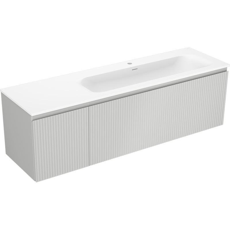 Mexen Rivel Badschrank 160 cm mit Waschbecken Vela rechts, 1S, 1D, gerillt, grau matt/weiß matt - 91A23-16047-3-BBFF62-W23P01