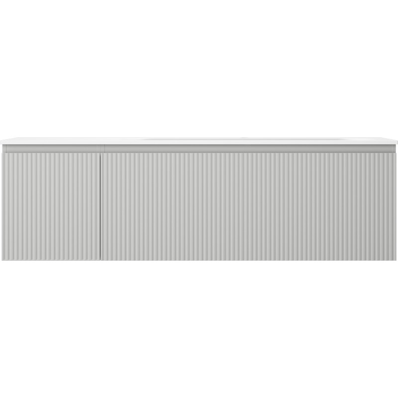 Mexen Rivel Badezimmerschrank 160 cm mit Waschbecken Vela rechts, 1S, 1D, gerillt, grau matt/weiß matt