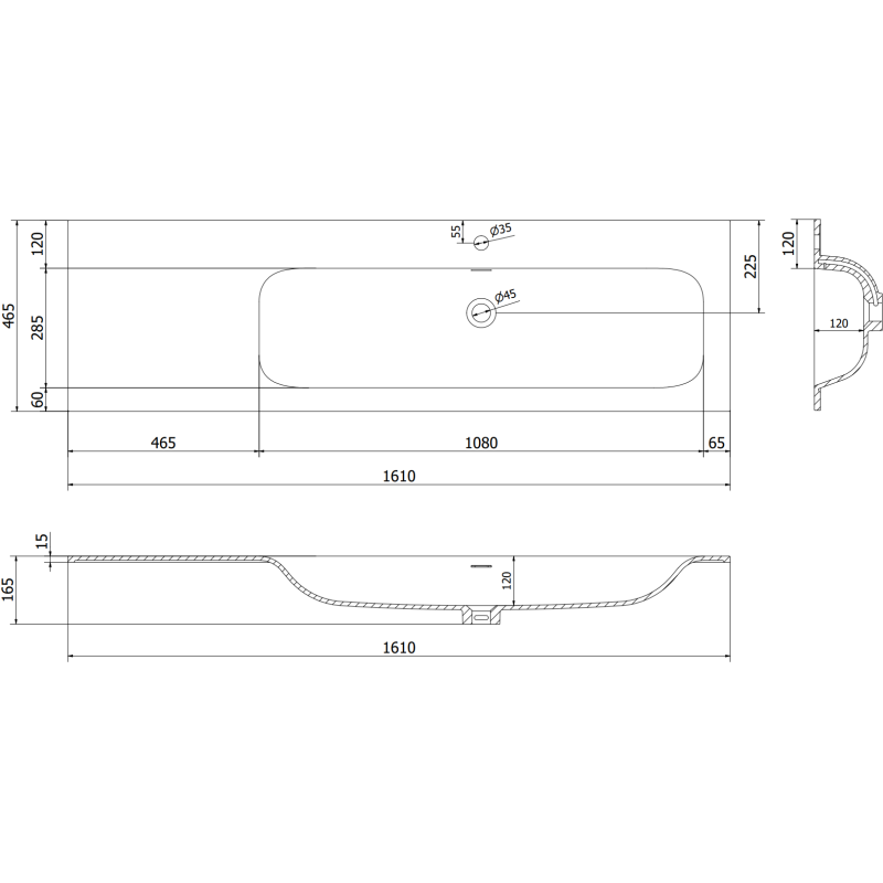 Mexen Rivel Badschrank 160 cm mit Waschbecken Vela rechts, 1S, 1D, gerillt, grau matt/weiß matt - 91A23-16047-3-BBFF62-W23P01