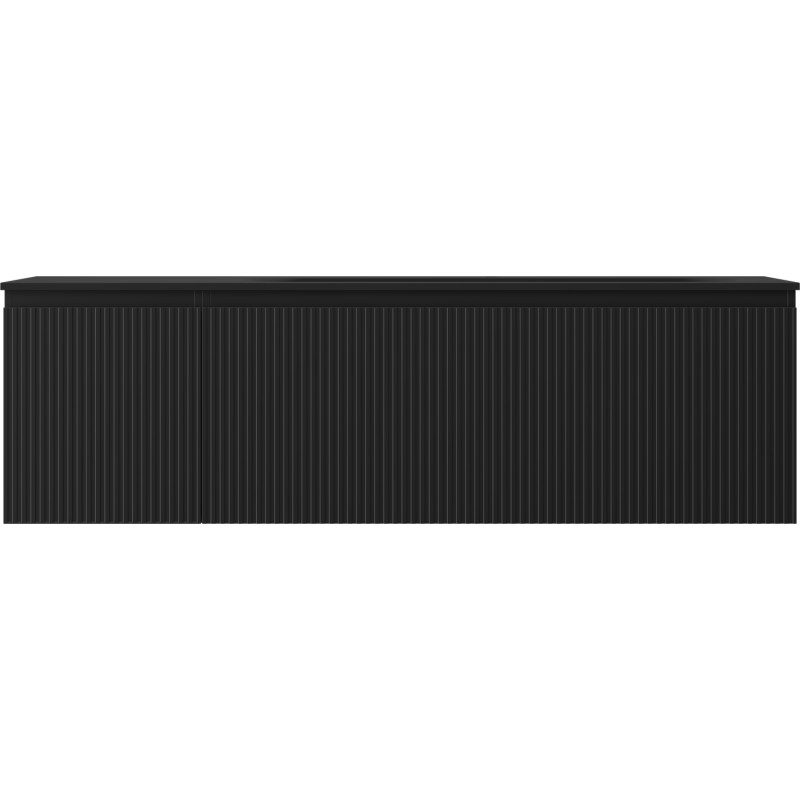 Mexen Rivel Badezimmerschrank 160 cm mit Waschbecken Vela rechts, 1S, 1T, geriffelt, schwarz matt - 91A23-16047-3-BBFF71-W23P71
