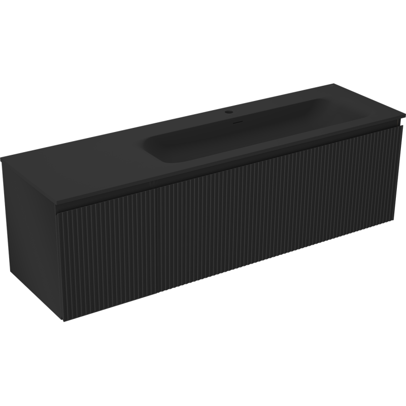 Mexen Rivel Badschrank 160 cm mit Waschtisch Vela rechts, 1S, 1D, geriffelt, schwarz matt - 91A23-16047-3-BBFF71-W23P71