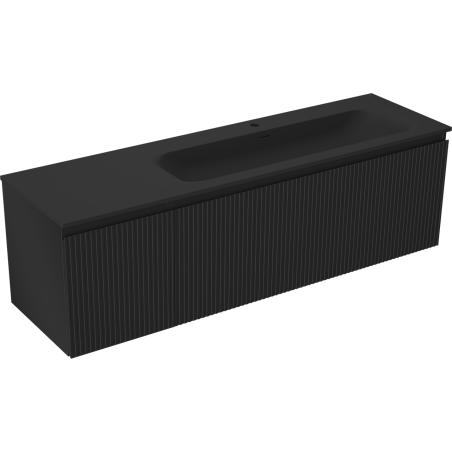 Mexen Rivel Badezimmerschrank 160 cm mit Waschbecken Vela rechts, 1S, 1T, geriffelt, schwarz matt - 91A23-16047-3-BBFF71-W23P71