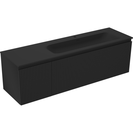 Mexen Rivel Badschrank 160 cm mit Waschtisch Vela rechts, 1S, 1D, geriffelt, schwarz matt - 91A23-16047-3-BBFF71-W23P71