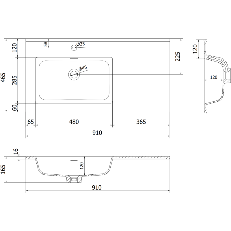 Mexen Orio Badezimmerschrank 90 cm mit linkem Otis-Waschbecken, 2S, 1D, weiß glänzend - 91A13-09047-3-BBFFF00-W18L00