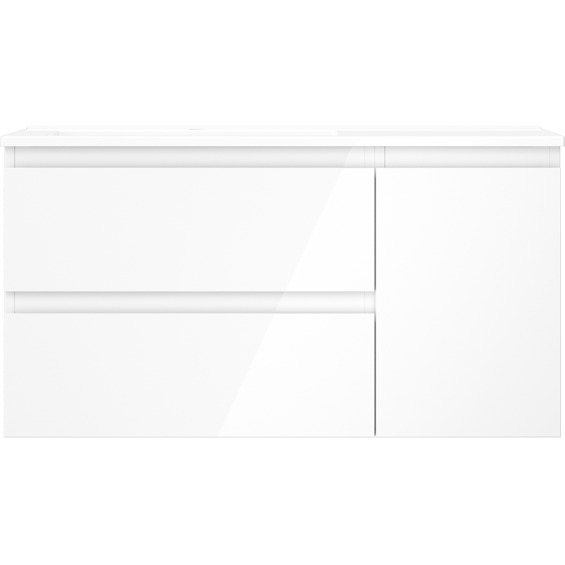 Mexen Orio Badezimmerschrank 90 cm mit linkem Otis-Waschbecken, 2S, 1D, weiß glänzend - 91A13-09047-3-BBFFF00-W18L00