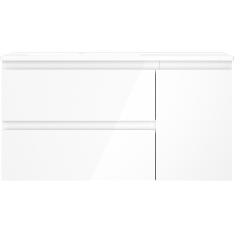 Mexen Orio Badezimmerschrank 90 cm mit Waschbecken Otis links, 2S, 1T, weiß glanz - 91A13-09047-3-BBFFF00-W18L00