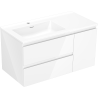 Mexen Orio Badezimmerschrank 90 cm mit linkem Otis-Waschbecken, 2S, 1D, weiß glänzend - 91A13-09047-3-BBFFF00-W18L00
