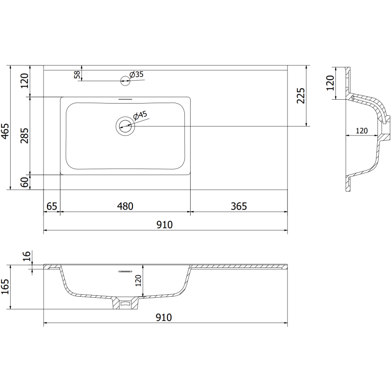 Mexen Orio Badezimmerschrank 90 cm mit Waschtisch Otis links, 2S, 1D, graumatt/weißmatt - 91A13-09047-3-BBFFF62-W18L01