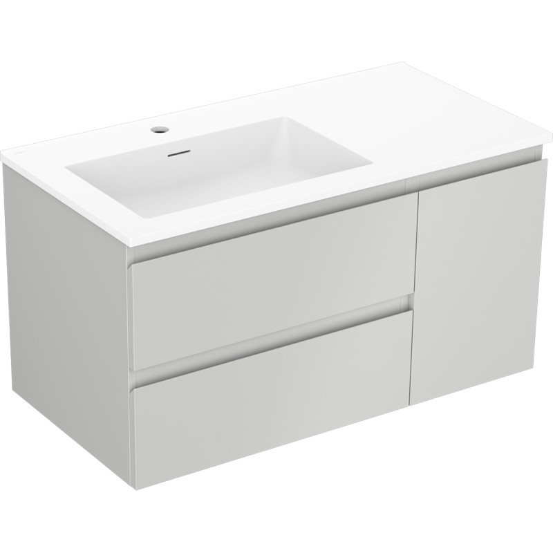 Mexen Orio 90 cm Badezimmerunterschrank mit Otis Waschbecken links, 2S, 1D, grau matt/weiß matt - 91A13-09047-3-BBFFF62-W18L01