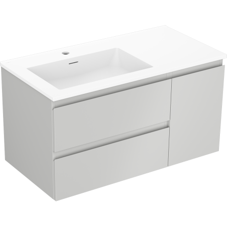 Mexen Orio 90 cm Badezimmerunterschrank mit Otis Waschbecken links, 2S, 1D, grau matt/weiß matt - 91A13-09047-3-BBFFF62-W18L01