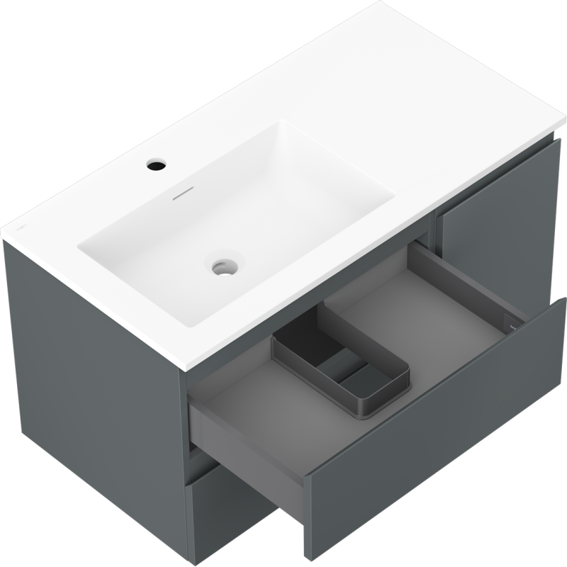 Mexen Orio Badezimmerschrank 90 cm mit linkem Waschbecken Otis, 2S, 1T, Graphit matt/Weiß matt - 91A13-09047-3-BBFFF66-W18L01