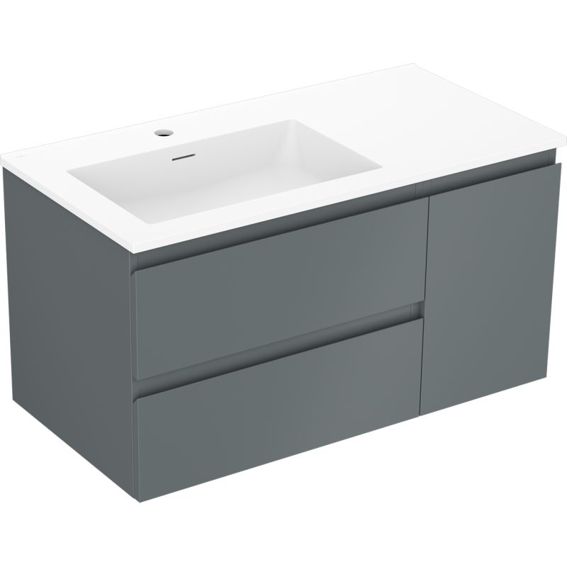 Mexen Orio Badezimmerschrank 90 cm mit linkem Waschbecken Otis, 2S, 1T, Graphit matt/Weiß matt - 91A13-09047-3-BBFFF66-W18L01