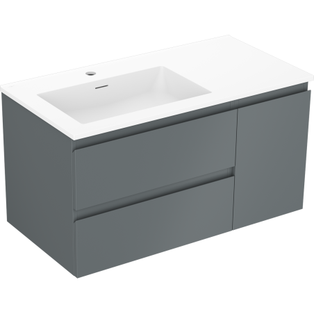 Mexen Orio Badezimmerschrank 90 cm mit linkem Waschbecken Otis, 2S, 1T, Graphit matt/Weiß matt - 91A13-09047-3-BBFFF66-W18L01