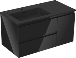 Mexen Orio Badezimmerschrank 90 cm mit Waschbecken Otis links, 2S, 1D, schwarz glänzend/schwarz matt