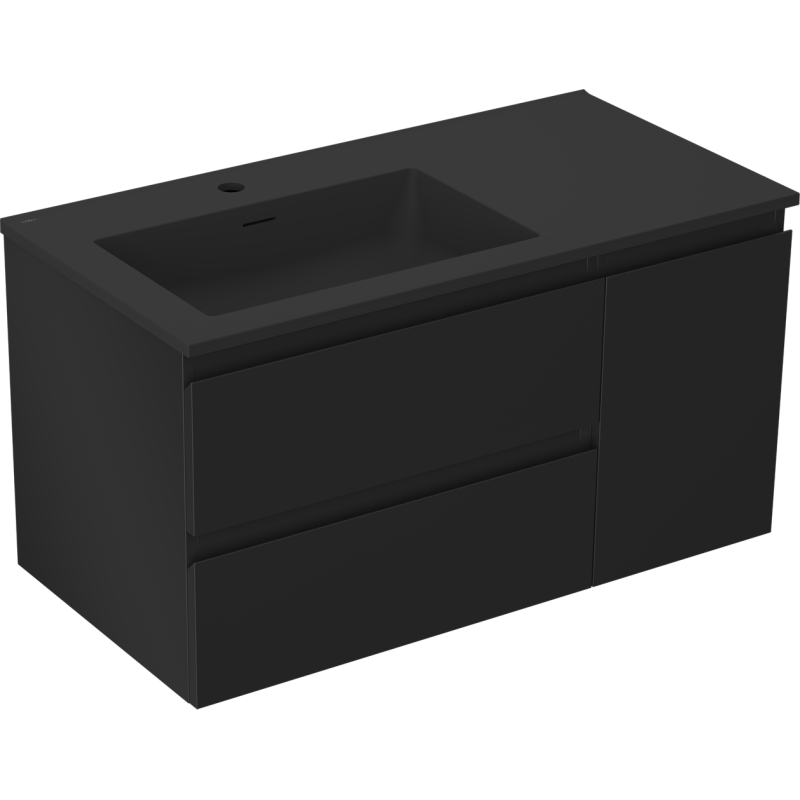 Mexen Orio Badezimmerschrank 90 cm mit Waschbecken Otis links, 2S, 1D, schwarz matt - 91A13-09047-3-BBFFF71-W18L71