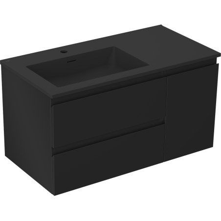 Mexen Orio Badezimmerschrank 90 cm mit linkem Waschbecken Otis, 2S, 1D, schwarz matt - 91A13-09047-3-BBFFF71-W18L71