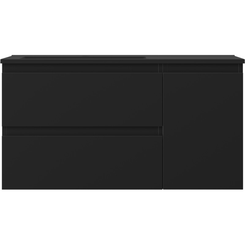 Mexen Orio Badezimmerschrank 90 cm mit linkem Waschbecken Otis, 2S, 1D, schwarz matt - 91A13-09047-3-BBFFF71-W18L71