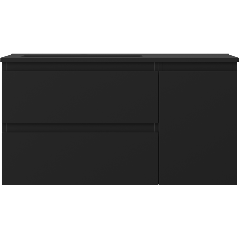 Mexen Orio Badezimmerschrank 90 cm mit Waschbecken Otis links, 2S, 1D, schwarz matt - 91A13-09047-3-BBFFF71-W18L71