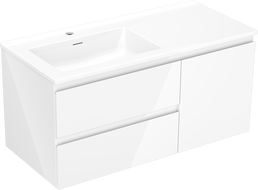 Mexen Orio Badezimmerschrank 100 cm mit Otis-Waschtisch links, 2S, 1D, weiß glänzend - 91A13-10047-3-BBFFF00-W18L00