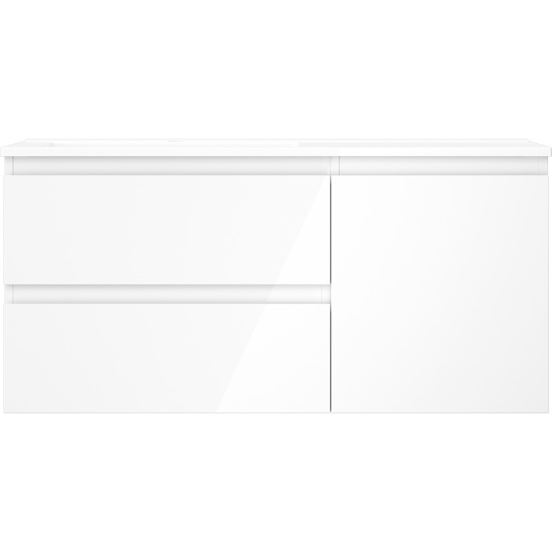 Mexen Orio Badezimmerschrank 100 cm mit Otis-Waschtisch links, 2S, 1D, weiß glänzend - 91A13-10047-3-BBFFF00-W18L00