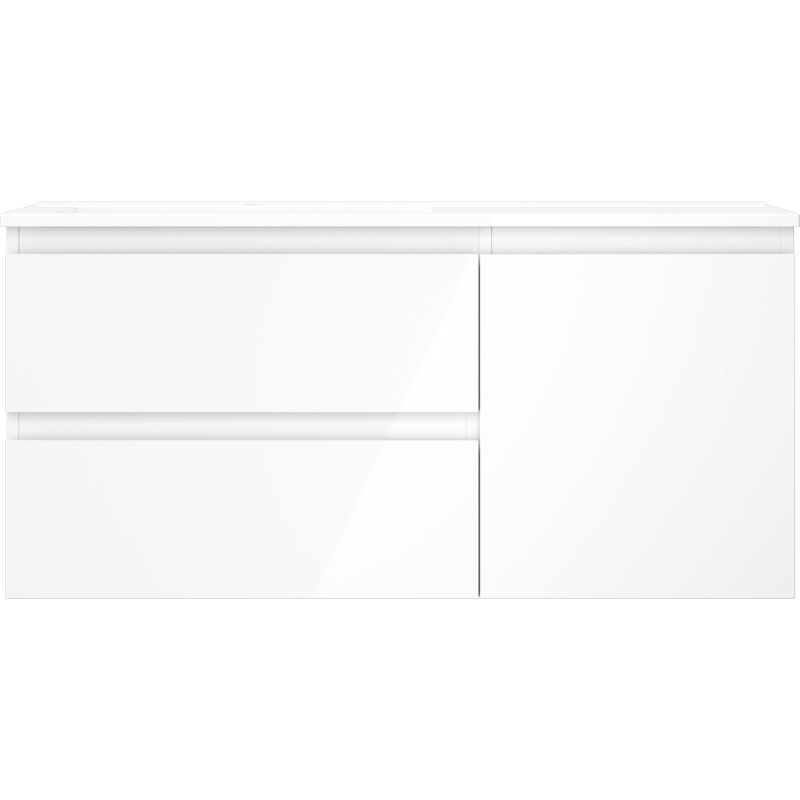 Mexen Orio Badezimmerschrank 100 cm mit Waschtisch Otis links, 2S, 1T, weiß glänzend - 91A13-10047-3-BBFFF00-W18L00