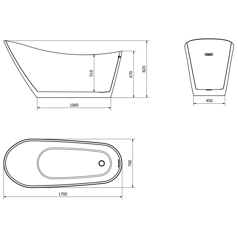 Mexen Oviedo freistehende Badewanne 170 x 76 cm, weiß - 51561707600