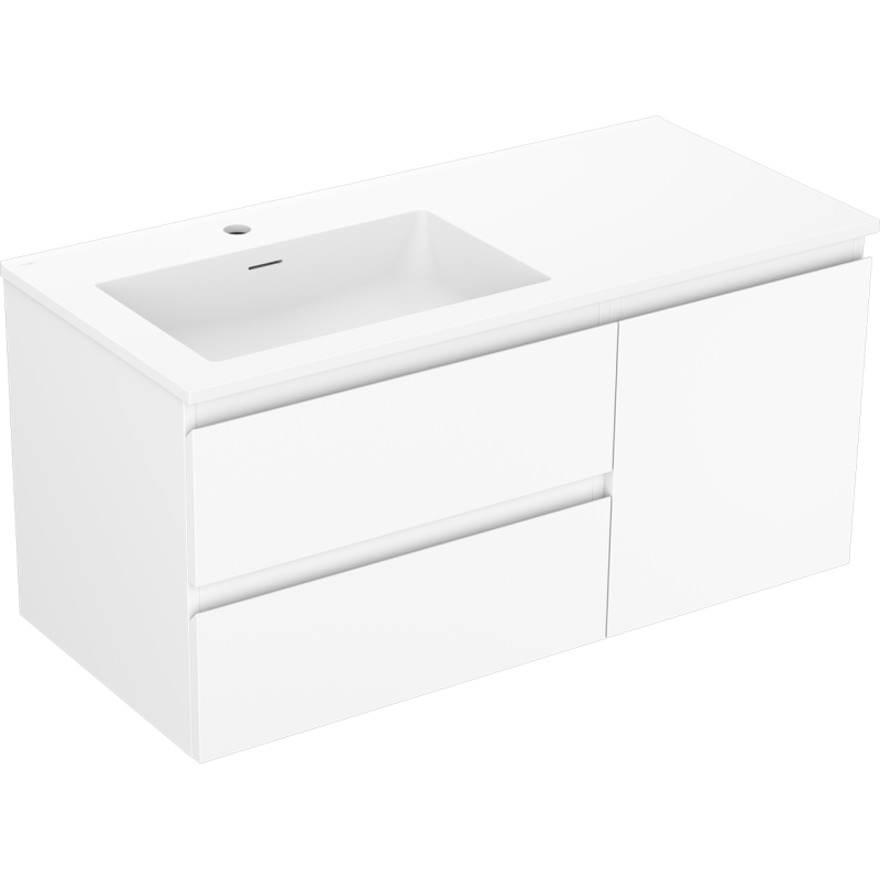 Mexen Orio Badezimmerschrank 100 cm mit Otis-Waschtisch links, 2S, 1D, weiß matt - 91A13-10047-3-BBFFF01-W18L01