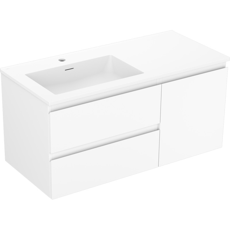 Mexen Orio Badezimmerschrank 100 cm mit Waschbecken Otis links, 2S, 1T, weiß matt - 91A13-10047-3-BBFFF01-W18L01