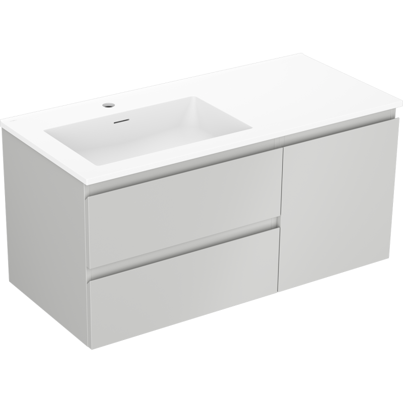 Mexen Orio Badezimmerschrank 100 cm mit Waschbecken Otis links, 2S, 1D, grau matt/weiß matt - 91A13-10047-3-BBFFF62-W18L01