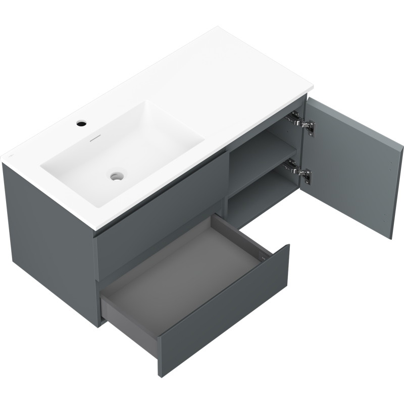 Mexen Orio Badezimmerschrank 100 cm mit linkem Otis Waschbecken, 2S, 1T, graphit matt/weiß matt - 91A13-10047-3-BBFFF66-W18L01