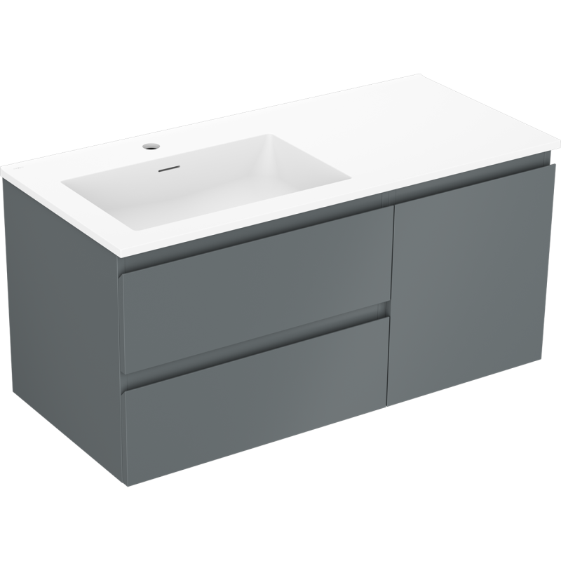 Mexen Orio Badezimmerschrank 100 cm mit linkem Otis Waschbecken, 2S, 1D, grafit matt/weiß matt - 91A13-10047-3-BBFFF66-W18L01