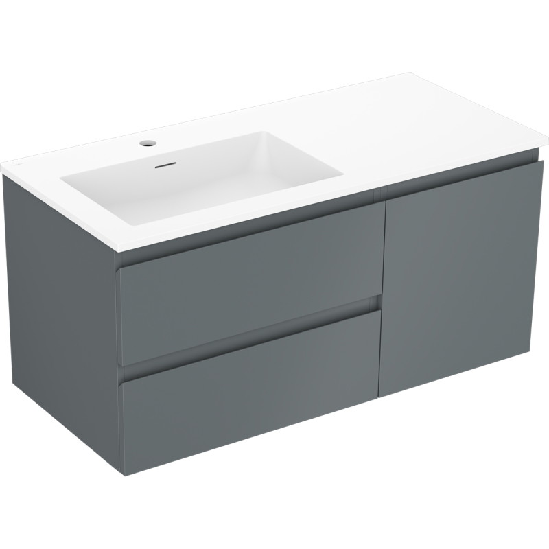 Mexen Orio Badezimmerschrank 100 cm mit linkem Otis Waschbecken, 2S, 1T, graphit matt/weiß matt - 91A13-10047-3-BBFFF66-W18L01