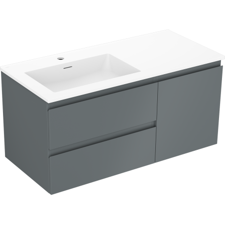 Mexen Orio Badezimmerschrank 100 cm mit linkem Otis Waschbecken, 2S, 1D, grafit matt/weiß matt - 91A13-10047-3-BBFFF66-W18L01