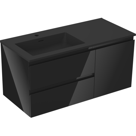 Mexen Orio Badezimmerschrank 100 cm mit Waschtisch Otis links, 2S, 1D, schwarz glänzend/schwarz matt