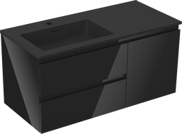 Mexen Orio Badezimmerschrank 100 cm mit Waschtisch Otis links, 2S, 1D, schwarz glänzend/schwarz matt