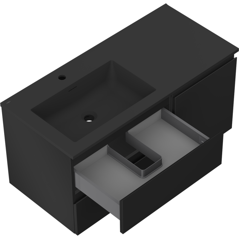 Mexen Orio Badezimmerschrank 100 cm mit Waschtisch Otis links, 2S, 1D, schwarz matt - 91A13-10047-3-BBFFF71-W18L71